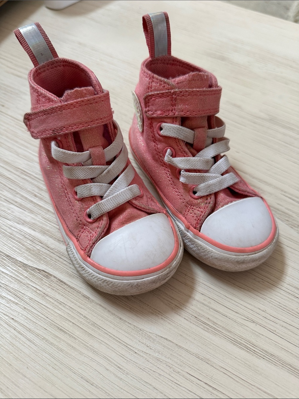 Kids Pink High-Top Canvas Sneakers with Hook-and-Loop Strap